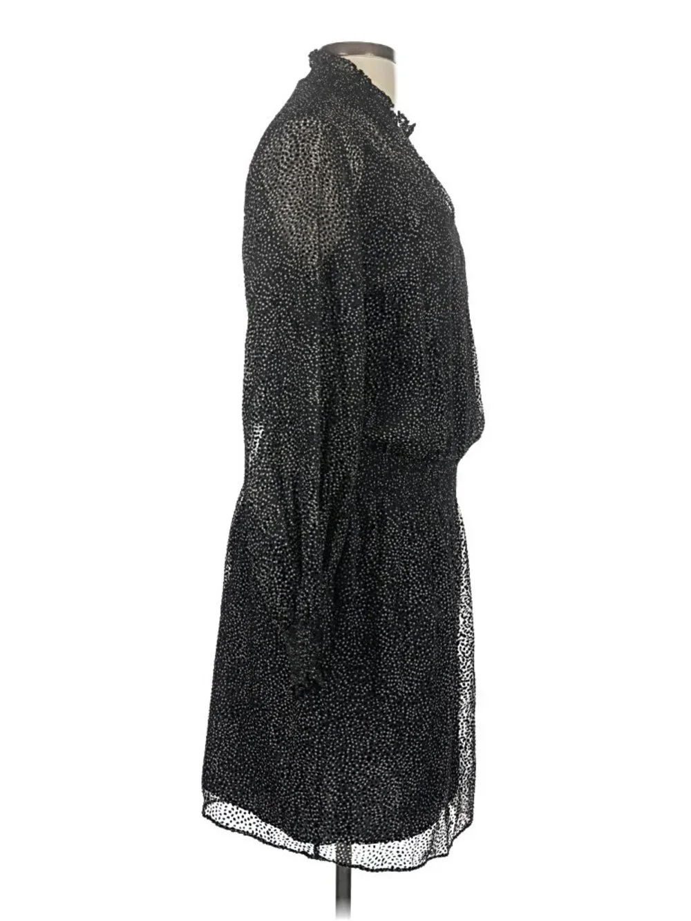 WHBM Polka Dot Blouson Dress Large Black White Sheer Mesh Mini Cocktail Casual - Picture 4 of 9